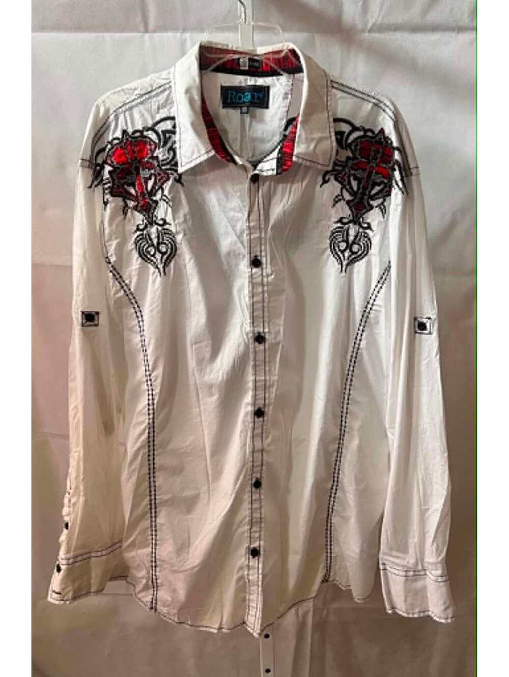 Roar Danluck Men’s 3XL White Embroidered Cross Y2K Shirt